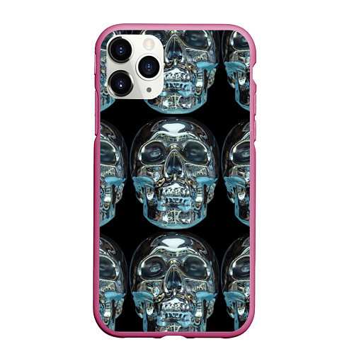 Чехол iPhone 11 Pro матовый Skulls pattern 2028 / 3D-Малиновый – фото 1