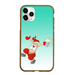 Чехол iPhone 11 Pro матовый Веселый празднующий дед Мороз