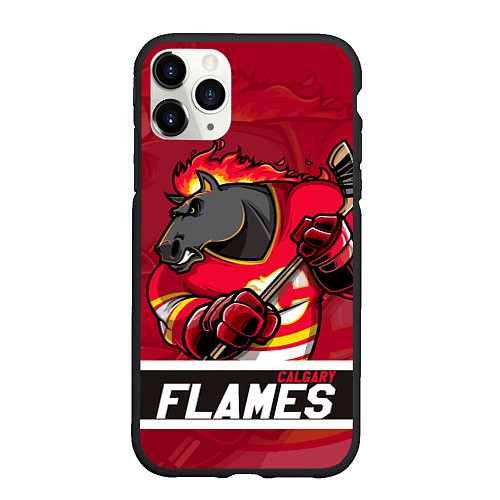 Чехол iPhone 11 Pro матовый Калгари Флэймз, Calgary Flames / 3D-Черный – фото 1