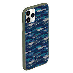 Чехол iPhone 11 Pro матовый Хищные Акулы, цвет: 3D-темно-зеленый — фото 2