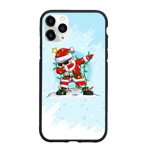 Чехол iPhone 11 Pro матовый Santa Dabbing в гирлянде / 3D-Черный – фото 1