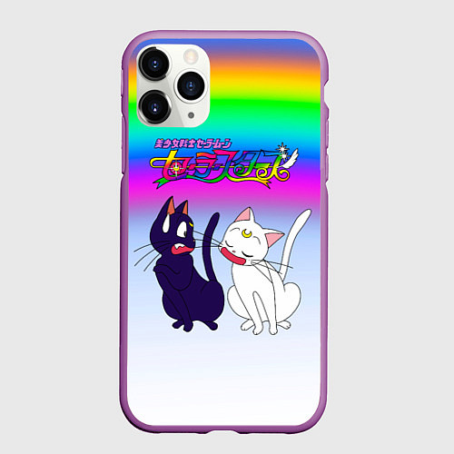 Чехол iPhone 11 Pro матовый Луна и Артемис под радугой / 3D-Фиолетовый – фото 1