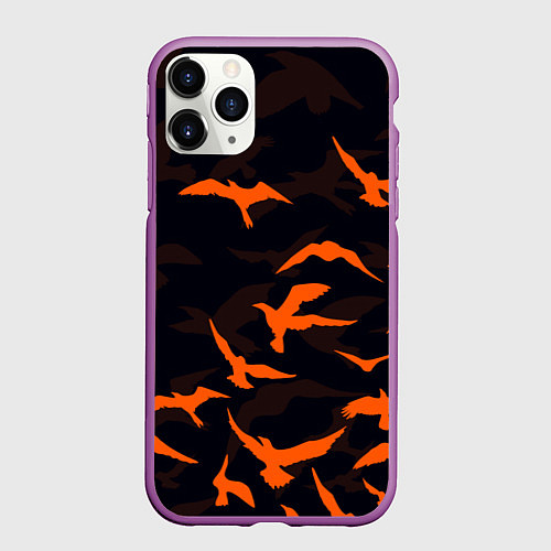 Чехол iPhone 11 Pro матовый Стая Воронов / 3D-Фиолетовый – фото 1