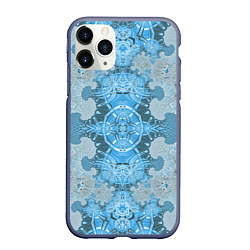 Чехол iPhone 11 Pro матовый Коллекция Фрактальная мозаика Голубой 292-6-n Низ, цвет: 3D-серый