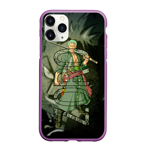 Чехол iPhone 11 Pro матовый Зоро Zoro Ван Пис / 3D-Фиолетовый – фото 1