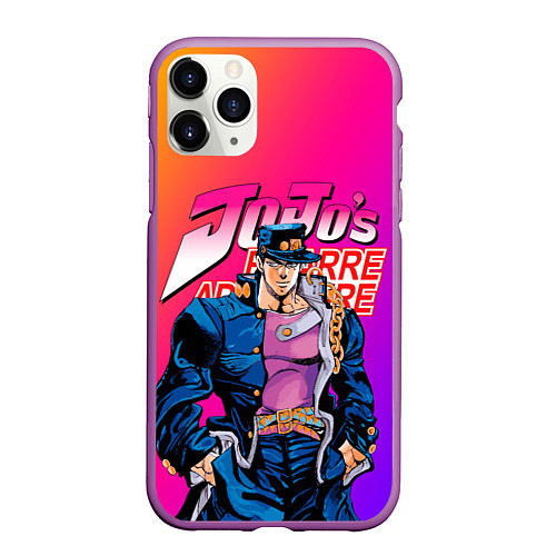 Чехол iPhone 11 Pro матовый JOJO BIZARRE ADVENTURE ДЖО ДЖО ГРАДИЕНТ / 3D-Фиолетовый – фото 1