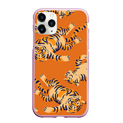 Чехол iPhone 11 Pro матовый Тигр паттерн, цвет: 3D-розовый