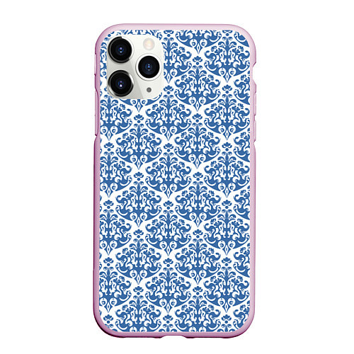 Чехол iPhone 11 Pro матовый Зимнее кружевство / 3D-Розовый – фото 1
