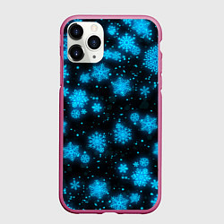 Чехол iPhone 11 Pro матовый НОВОГОДНИЕ НЕОНОВЫЕ СНЕЖИНКИ 2022 НОВЫЙ ГОД, цвет: 3D-малиновый