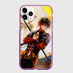 Чехол iPhone 11 Pro матовый Zhong li с копьем genshin impact