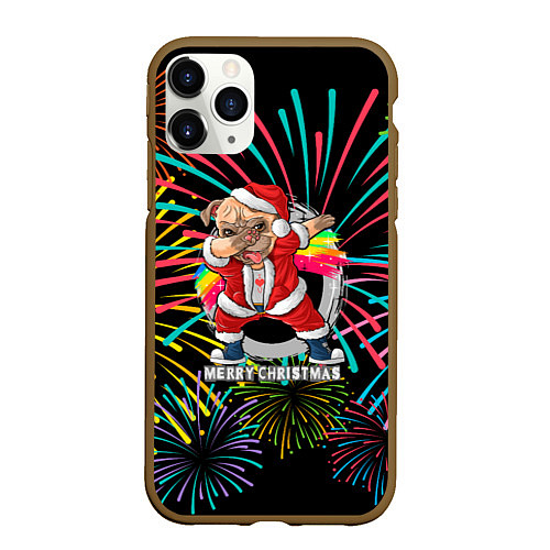 Чехол iPhone 11 Pro матовый Merry Christmas Mops Dabbing / 3D-Коричневый – фото 1