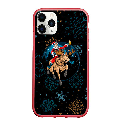 Чехол iPhone 11 Pro матовый Олень и Santa / 3D-Красный – фото 1