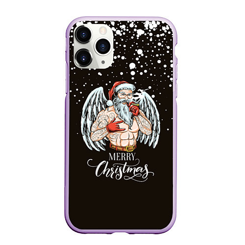Чехол iPhone 11 Pro матовый Merry Christmas Santa c Крыльями Ангела / 3D-Сиреневый – фото 1
