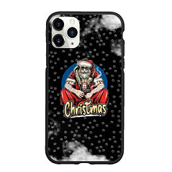 Чехол iPhone 11 Pro матовый Merry Christmas Santa с пистолетом, цвет: 3D-черный