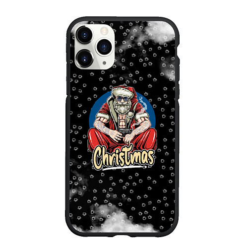 Чехол iPhone 11 Pro матовый Merry Christmas Santa с пистолетом / 3D-Черный – фото 1