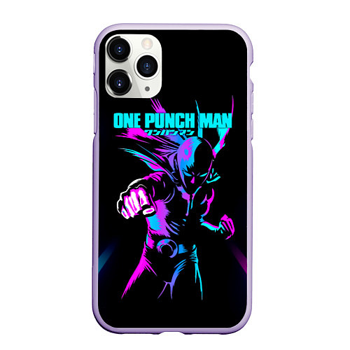 Чехол iPhone 11 Pro матовый Неоновый Сайтама One Punch-Man / 3D-Светло-сиреневый – фото 1