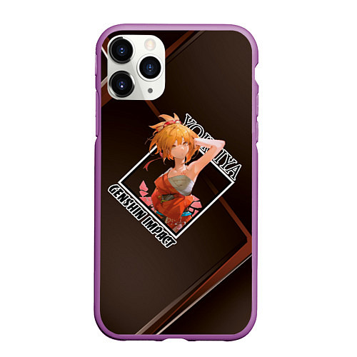 Чехол iPhone 11 Pro матовый Yoimiya Ёимия Наганохара, Genshin Impact / 3D-Фиолетовый – фото 1