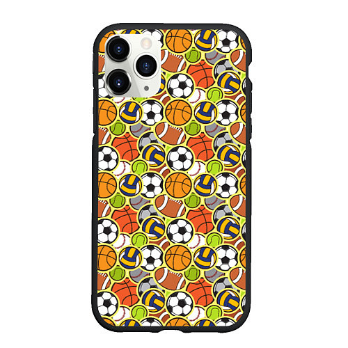 Чехол iPhone 11 Pro матовый Спортивные Мячи / 3D-Черный – фото 1