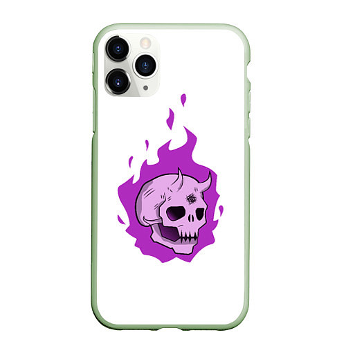 Чехол iPhone 11 Pro матовый Череп Scary Demon парный / 3D-Салатовый – фото 1