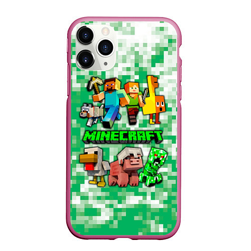 Чехол iPhone 11 Pro матовый Minecraft персонажи мобы / 3D-Малиновый – фото 1