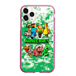 Чехол iPhone 11 Pro матовый Minecraft персонажи мобы, цвет: 3D-малиновый