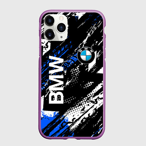 Чехол iPhone 11 Pro матовый BMW следы от шин / 3D-Фиолетовый – фото 1