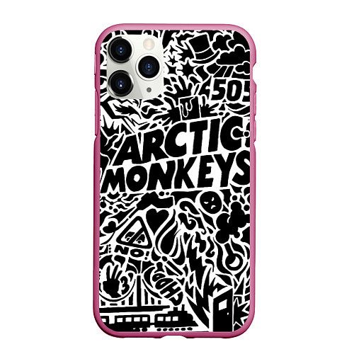 Чехол iPhone 11 Pro матовый Arctic monkeys Pattern / 3D-Малиновый – фото 1