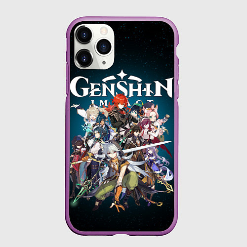 Чехол iPhone 11 Pro матовый GENSHIN IMPACT HEROES SPACE / 3D-Фиолетовый – фото 1