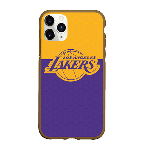 Чехол iPhone 11 Pro матовый LAKERS LINE HEXAGON SPORT / 3D-Коричневый – фото 1