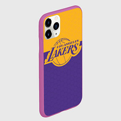 Чехол iPhone 11 Pro матовый LAKERS LINE HEXAGON SPORT, цвет: 3D-фиолетовый — фото 2