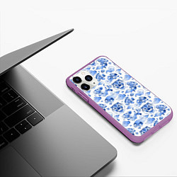 Чехол iPhone 11 Pro матовый Гжель Тигр и узоры, цвет: 3D-фиолетовый — фото 2