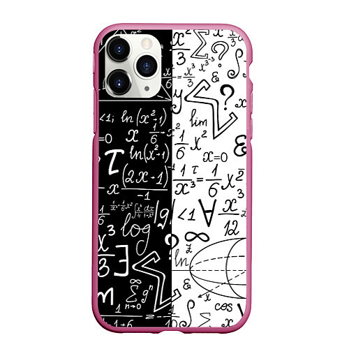 Чехол iPhone 11 Pro матовый ЧЁРНО БЕЛЫЕ ФОРМУЛЫ ФИЗИКА МАТЕМАТИКА / 3D-Малиновый – фото 1