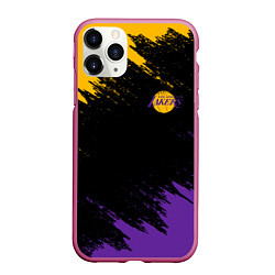 Чехол iPhone 11 Pro матовый LAKERS БРЫЗГИ КРАСОК, цвет: 3D-малиновый