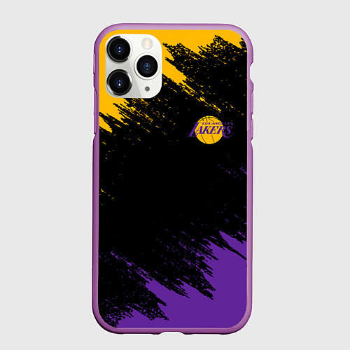 Чехол iPhone 11 Pro матовый LAKERS БРЫЗГИ КРАСОК / 3D-Фиолетовый – фото 1