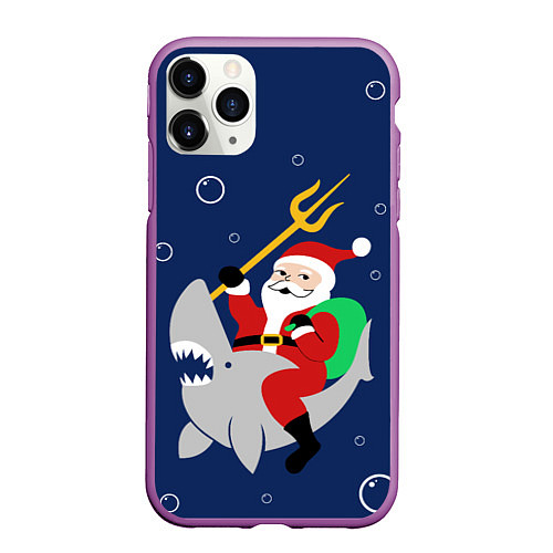 Чехол iPhone 11 Pro матовый САНТА КЛАУС НА АКУЛЕ SANTA / 3D-Фиолетовый – фото 1