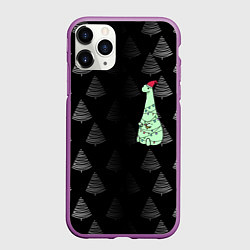 Чехол iPhone 11 Pro матовый ДИНОЗАВРИК В СТИЛЕ НОВОГО ГОДА, цвет: 3D-фиолетовый