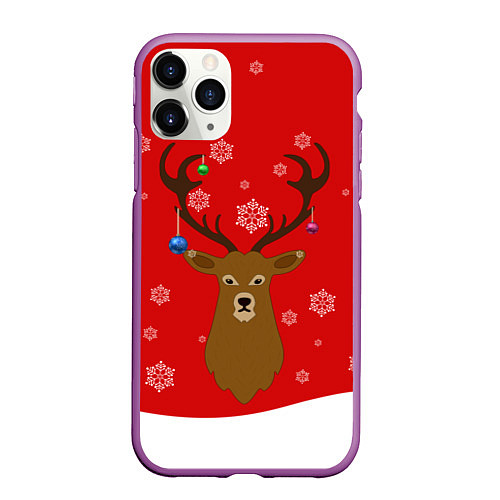 Чехол iPhone 11 Pro матовый Новогодний олень New Years Deer / 3D-Фиолетовый – фото 1