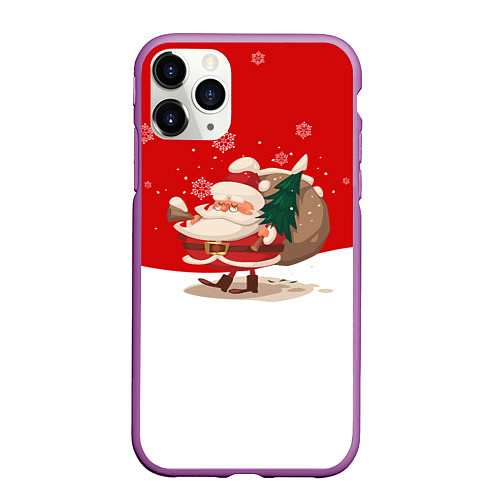 Чехол iPhone 11 Pro матовый Новогодний санта New Years Santa / 3D-Фиолетовый – фото 1