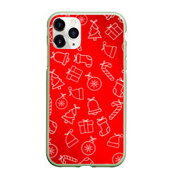 Чехол iPhone 11 Pro матовый Happy New Year - Новогодний узор, цвет: 3D-салатовый