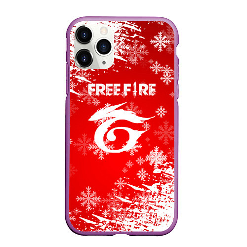 Чехол iPhone 11 Pro матовый Free Fire - Новогодний / 3D-Фиолетовый – фото 1