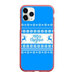 Чехол iPhone 11 Pro матовый MERRY CHRISTMAS BLUE, цвет: 3D-красный