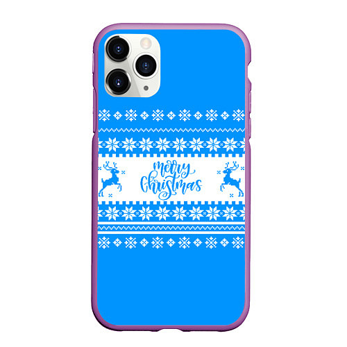 Чехол iPhone 11 Pro матовый MERRY CHRISTMAS BLUE / 3D-Фиолетовый – фото 1