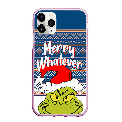 Чехол iPhone 11 Pro матовый MERRY WHATEVER GRINCH / 3D-Розовый – фото 1