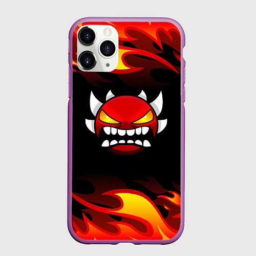 Чехол iPhone 11 Pro матовый Geometry Dash Fire / 3D-Фиолетовый – фото 1