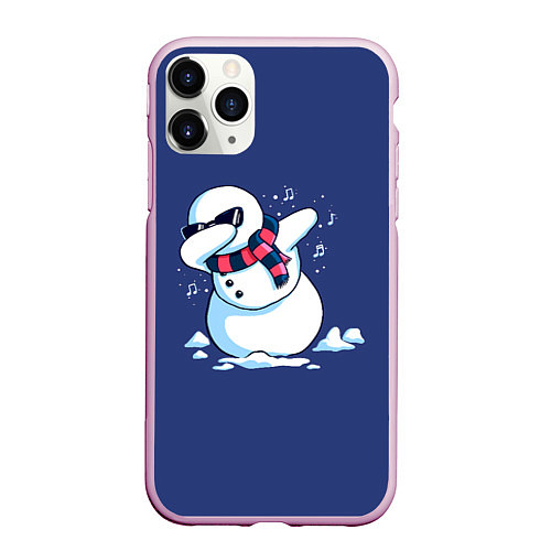 Чехол iPhone 11 Pro матовый Dab Snowman in a scarf / 3D-Розовый – фото 1