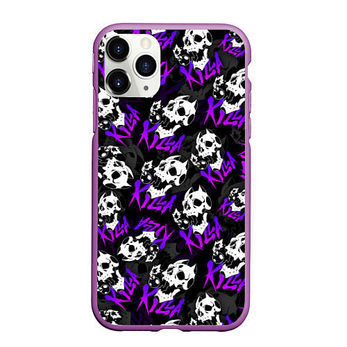 Чехол iPhone 11 Pro матовый JOJO KILLER QUEEN КОРОЛЕВА УБИЙЦА УЗОР / 3D-Фиолетовый – фото 1