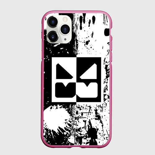 Чехол iPhone 11 Pro матовый GEOMETRY DASH BLACK & WHITE SMILE / 3D-Малиновый – фото 1