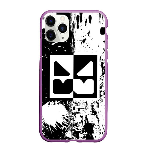 Чехол iPhone 11 Pro матовый GEOMETRY DASH BLACK & WHITE SMILE / 3D-Фиолетовый – фото 1