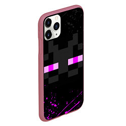 Чехол iPhone 11 Pro матовый MINECRAFT ЭНДЕРМЕН ЛИЦО, БРЫЗГИ КРАСОК, цвет: 3D-малиновый — фото 2