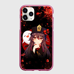 Чехол iPhone 11 Pro матовый GENSHIN IMPACT HU TAO ГЕНШИН ИМПАКТ ХУ ТАО FLOWERS, цвет: 3D-малиновый